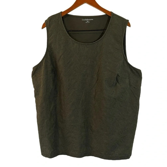 Croft & Barrow Olive Green Tank Top Plus Size 2X Paisley Embroidered Textured - Picture 1 of 4